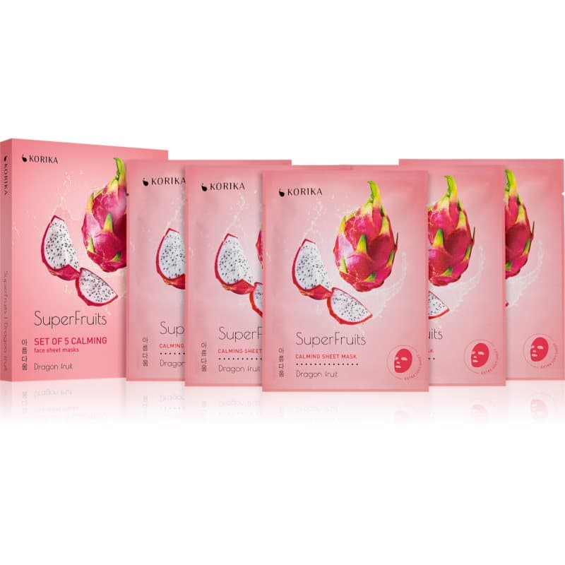 SuperFruits Dragon Fruit - Set of 5 Calming Face Sheet Masks zestaw maseczek do twarzy w obniżonej cenie o działaniu uspokajającym Dragon fruit