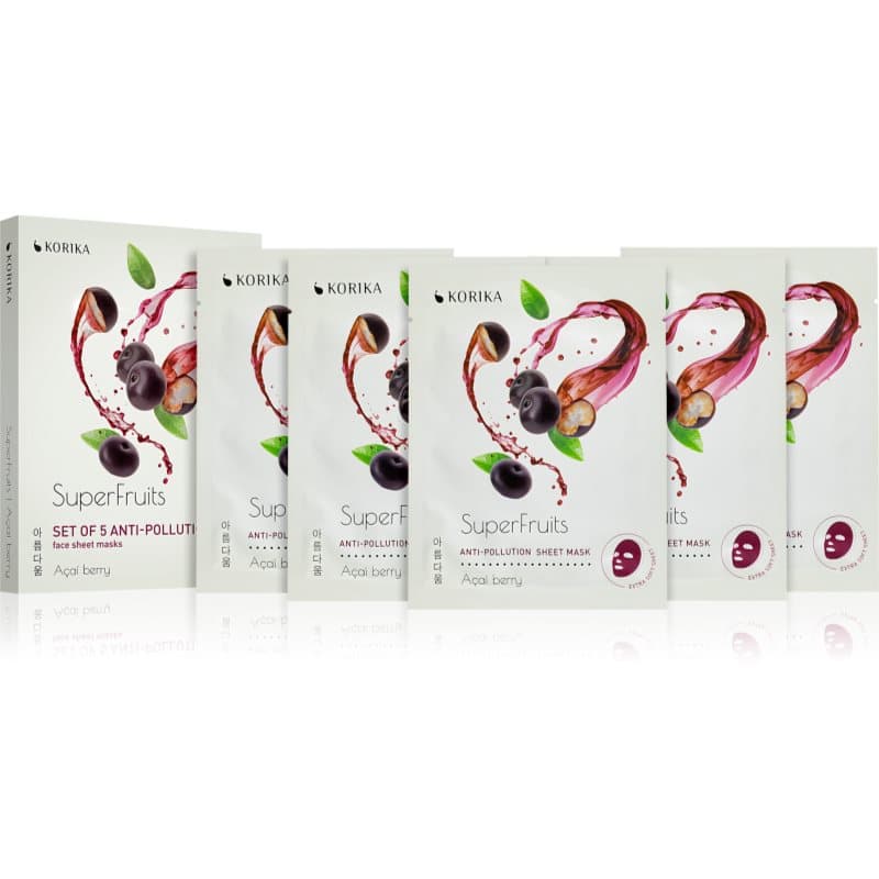 SuperFruits Acai Berry - Set of 5 Anti-pollution Face Sheet Masks zestaw maseczek do twarzy w obniżonej cenie Acai berry