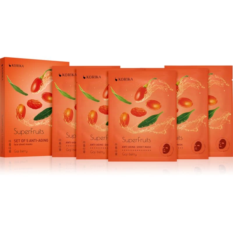 SuperFruits Goji Berry - Set of 5 Anti-aging Face Sheet Masks zestaw maseczek do twarzy w obniżonej cenie o działaniu odmładzającym Goji berry