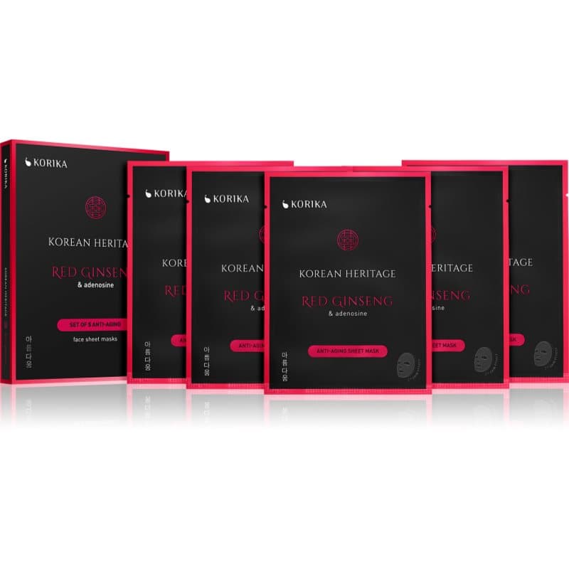 Korean Heritage Red Ginseng & Adenosine Anti-aging Sheet Mask zestaw maseczek do twarzy w obniżonej cenie przeciw starzeniu się i ujędrniający