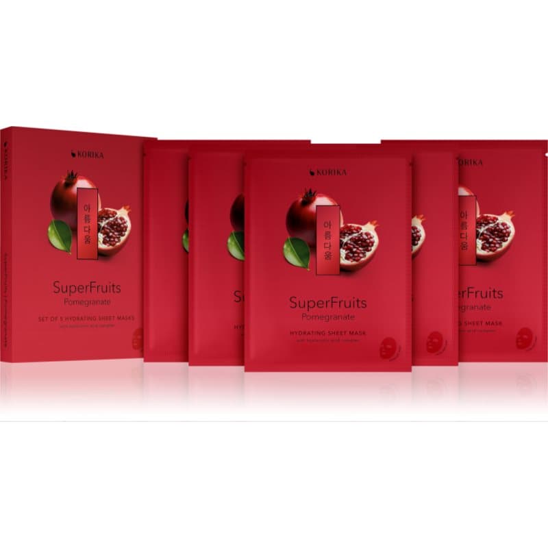 SuperFruits Pomegranate - Set of 5 Hydrating Face Sheet Masks zestaw maseczek do twarzy w obniżonej cenie o działaniu nawilżającym