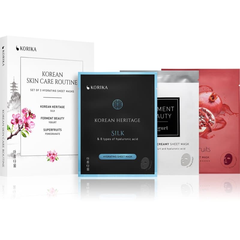 KOREAN SKIN CARE ROUTINE SET OF 3 HYDRATING SHEET MASKS zestaw o działaniu nawilżającym