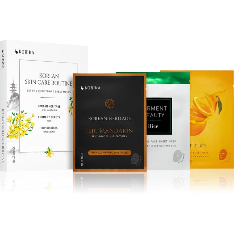 KOREAN SKIN CARE ROUTINE SET OF 3 BRIGHTENING SHEET MASKS zestaw z efektem rozświetlającym