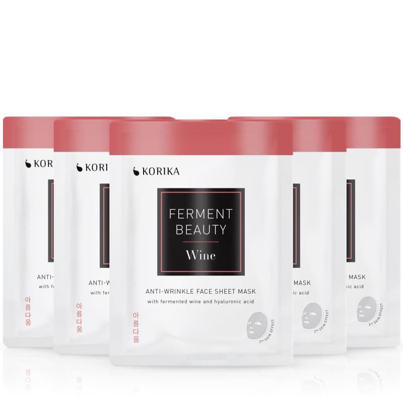 FermentBeauty Set of 5 Anti-wrinkle Face Sheet Masks with Fermented Wine and Hyaluronic Acid zestaw maseczek do twarzy w obniżonej cenie
