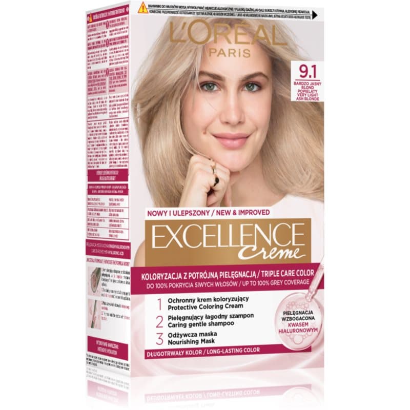 Excellence Cool Creme farba do włosów odcień 9.1 Bardzo jasny blond popielaty