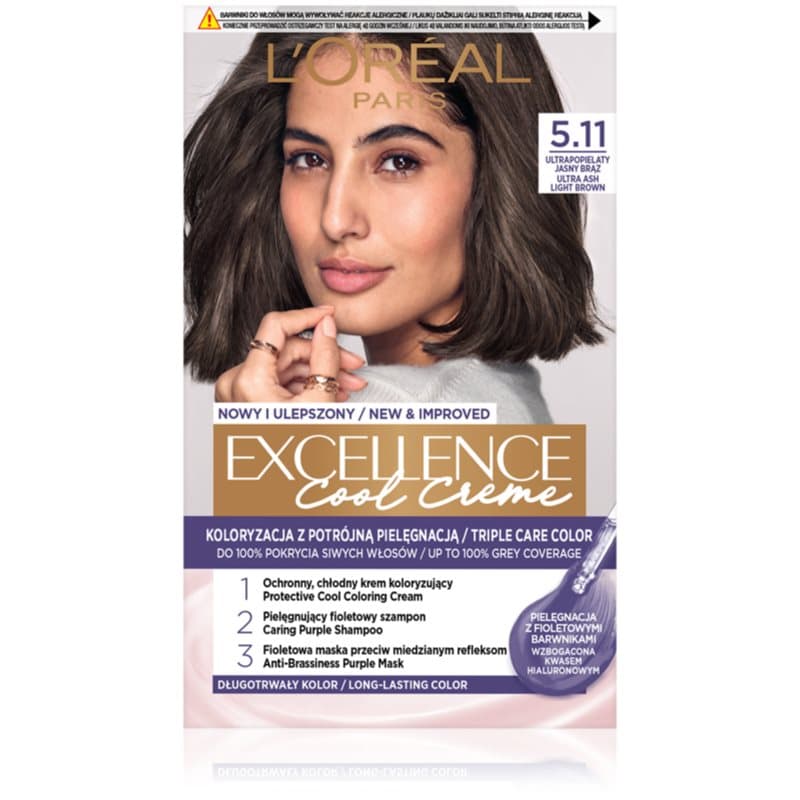 Loreal Excellence Cool Creme Farba do włosów - 5.11 Ultrapopielaty Jasny Brąz