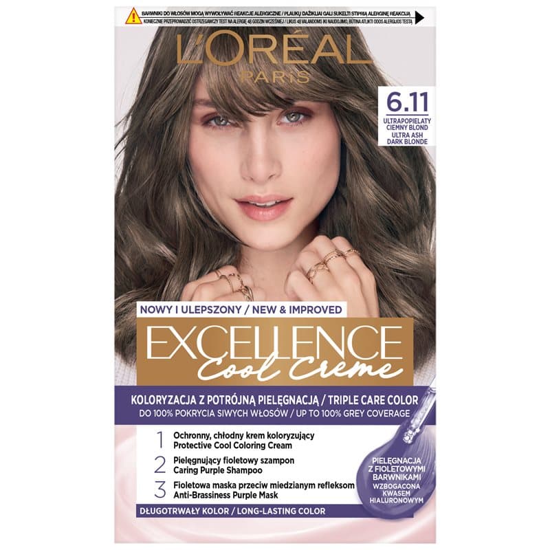 Paris Excellence Cool Creme farba do włosów 6.11 Ultrapopielaty Ciemny Blond