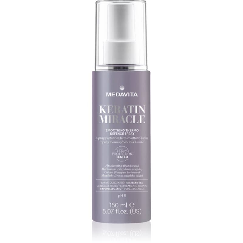 Keratin Miracle Smoothing Thermo Defence Spray termoochronny spray stosowany podczas używania prostownicy i lokówki do włosów