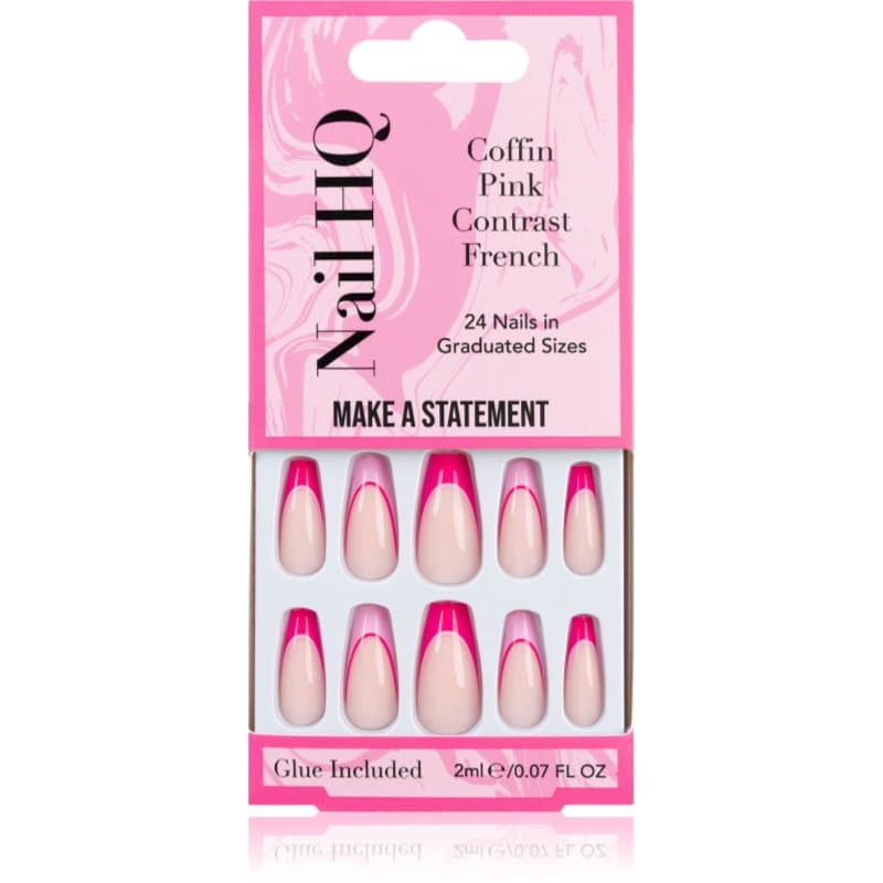 Coffin Pink Contrast French sztuczne paznokcie z klejem