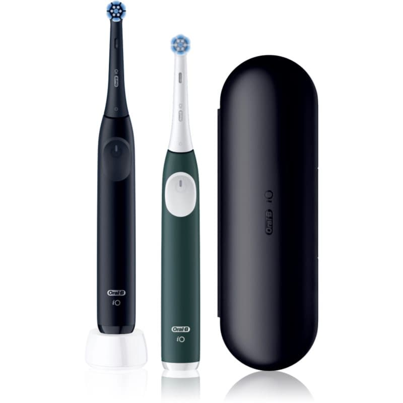 iO2 Clean & Gentle elektryczna szczoteczka do zębów z futerałem podwójne opakowanie Matt Black & Forest Green