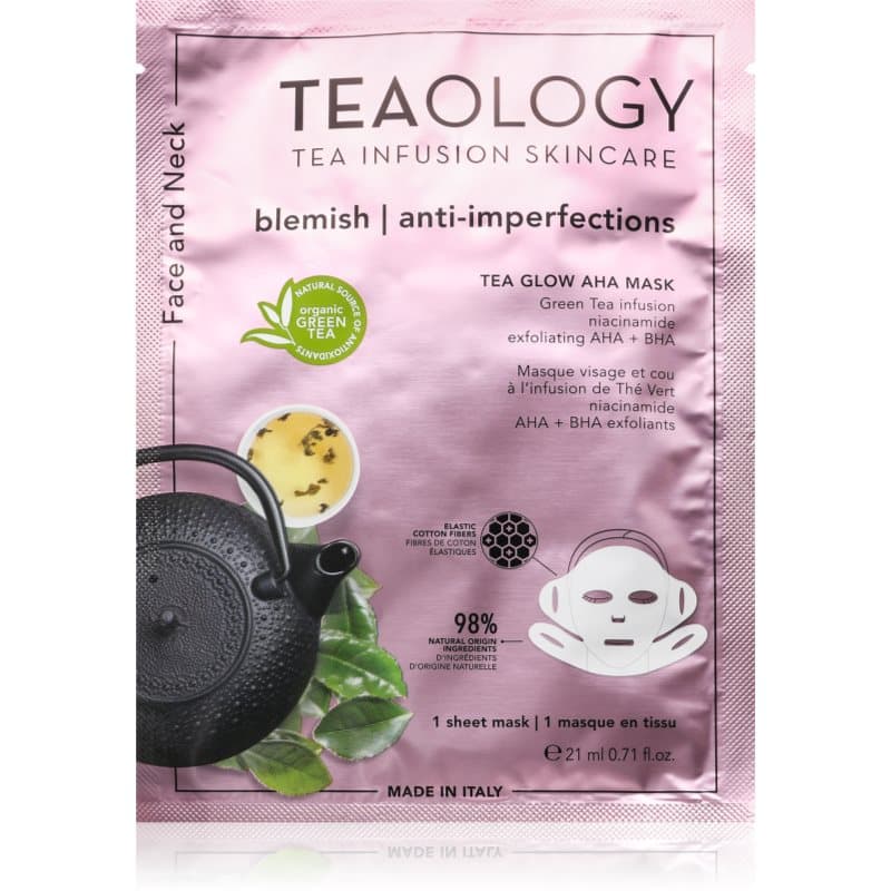 Tea Glow Blemish AHA Purifying Mask maseczka z płachcie o działaniu oczyszczającym i odświeżającym na szyję i dekolt