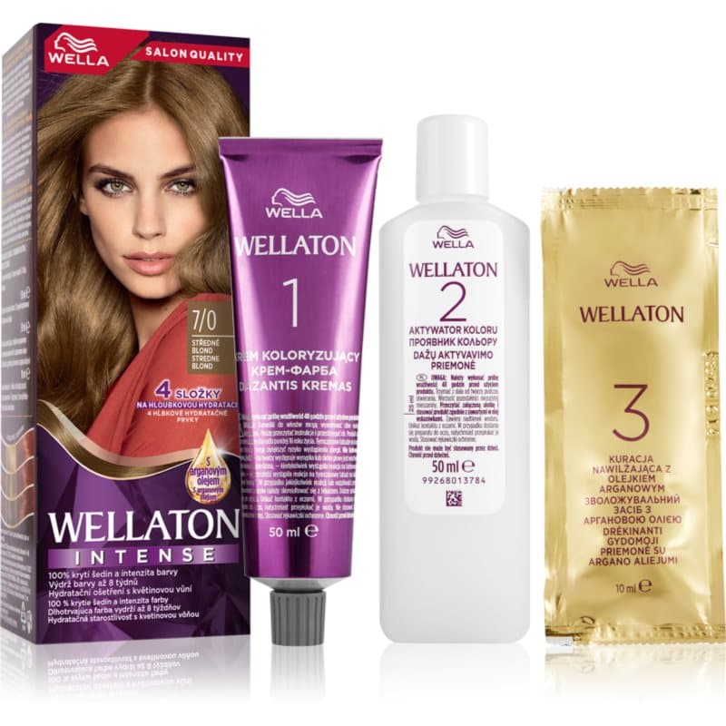 Wellaton Intense trwała farba do włosów z olejkiem arganowym odcień 7/0 Medium Blonde