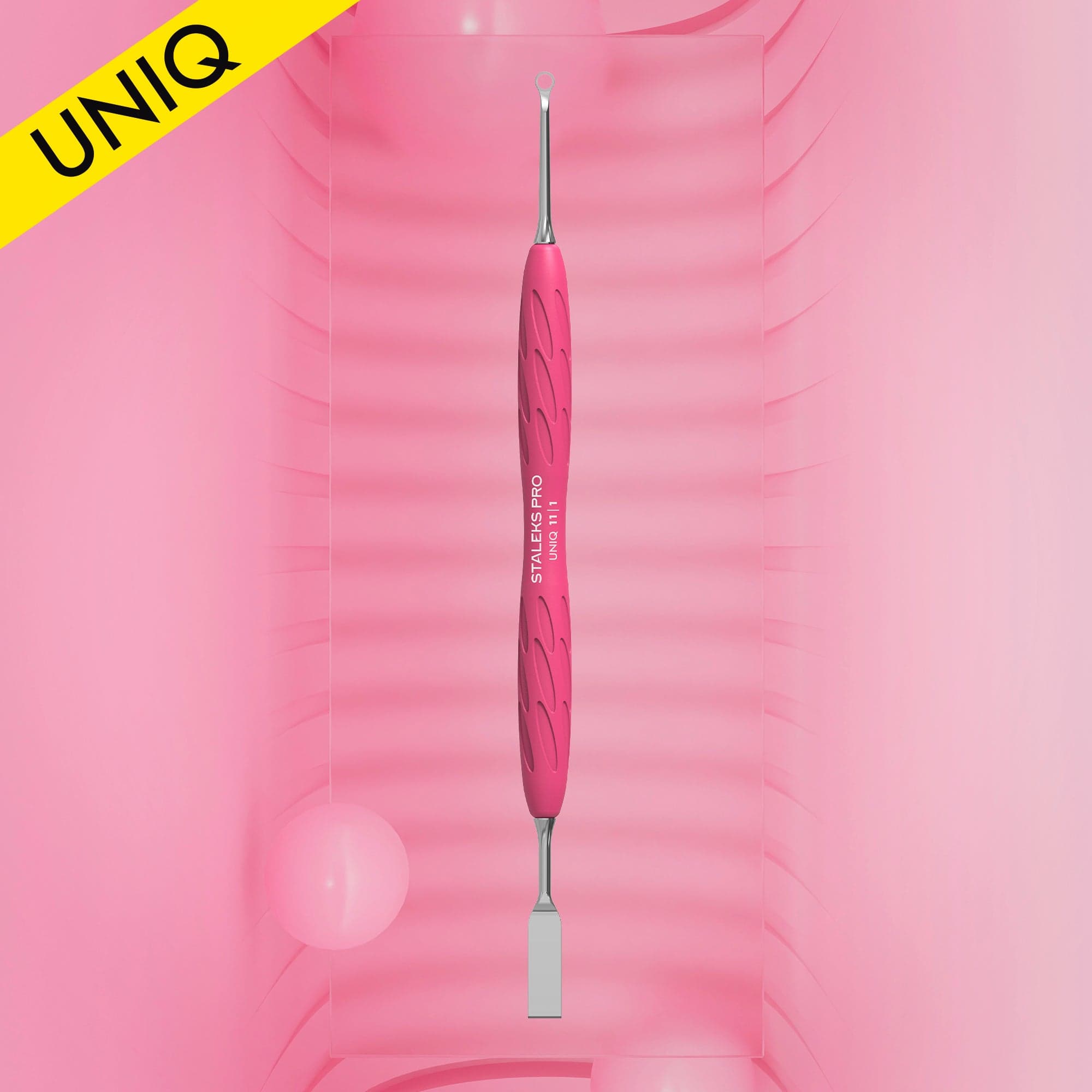 Kopytko STALEKS do manicure Gummy z silikonową rękojeścią UNIQ 11 TYPE 1 (popychacz płaski prosty i pierścień)