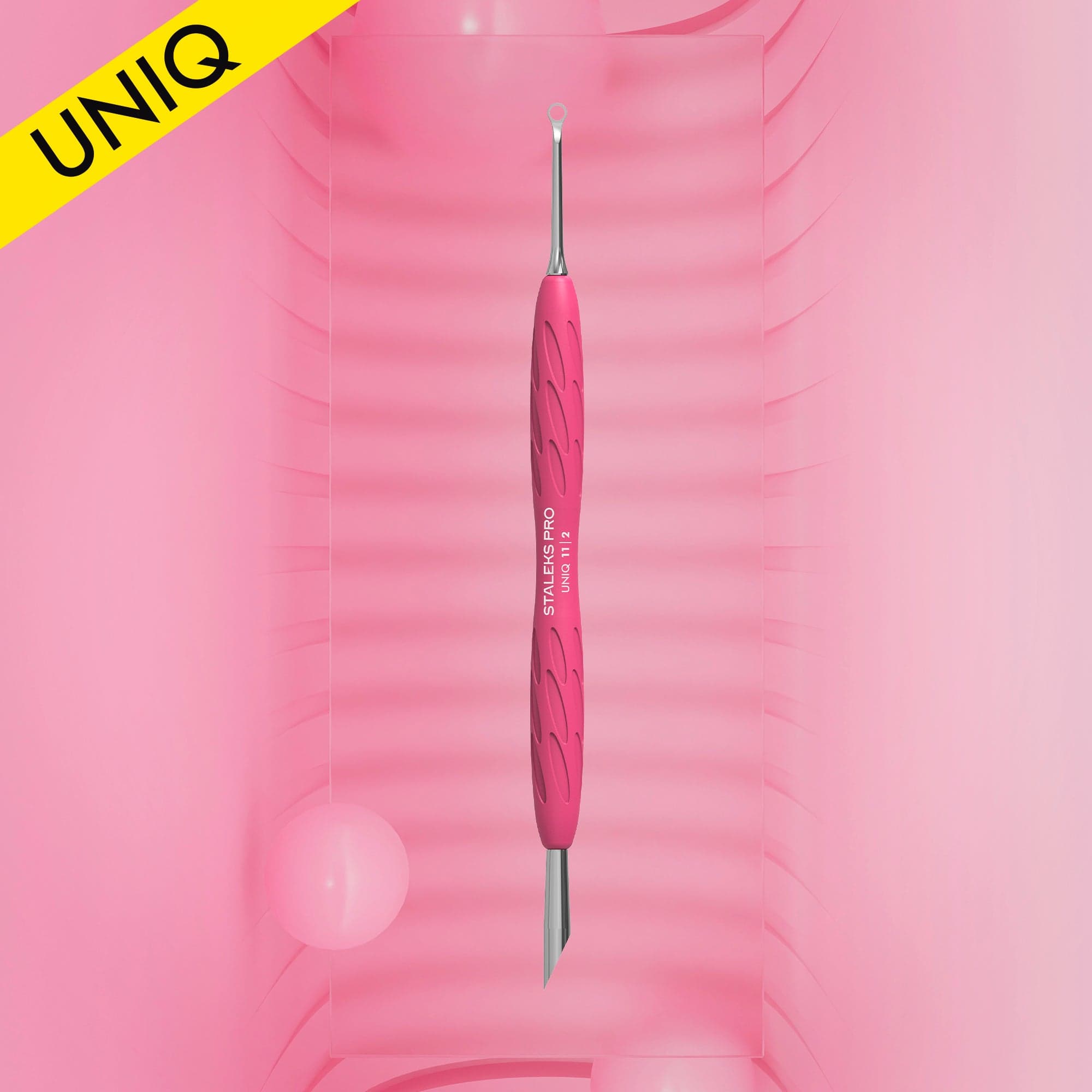 Kopytko STALEKS do manicure Gummy z silikonową rękojeścią UNIQ 11 TYPE 2 (kopytko skośne i pierścień)