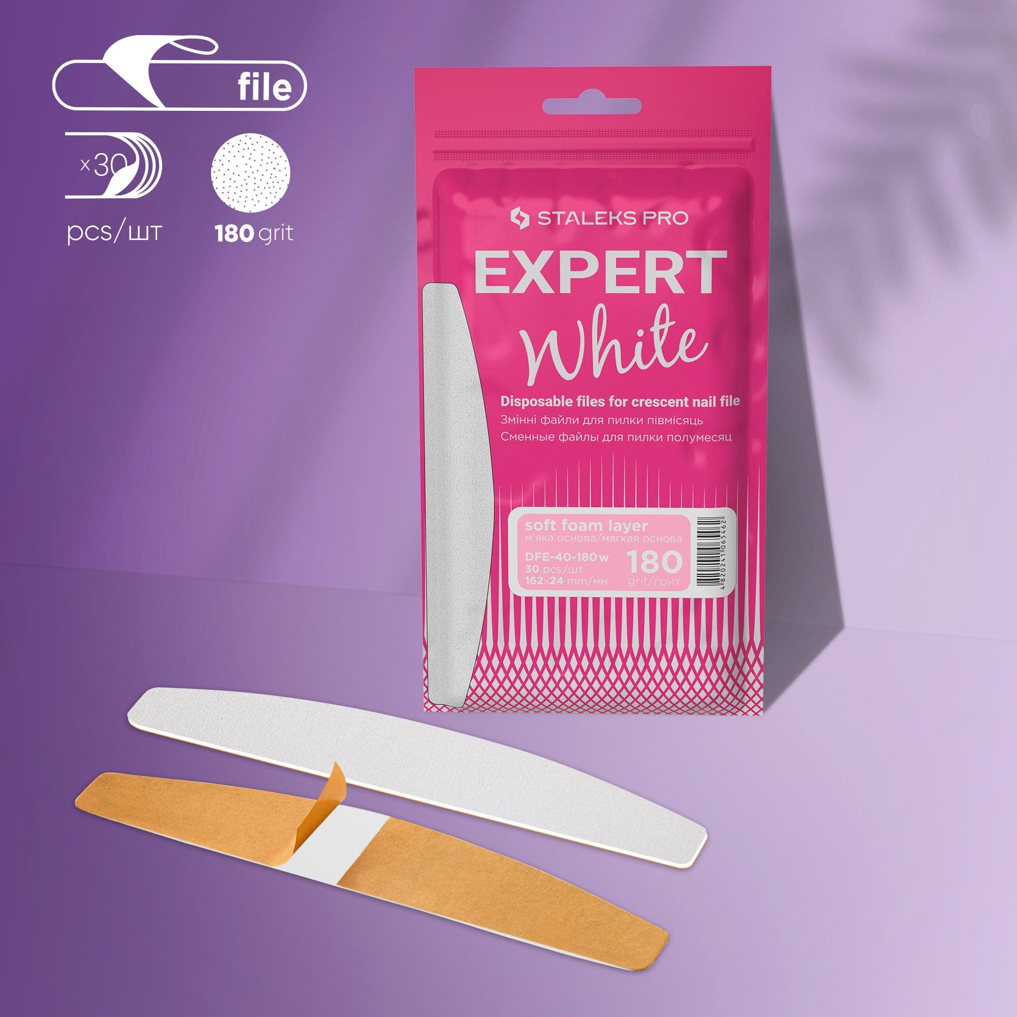 Wymienne pilniki białe na bazie miękkiej do pilnika półksiężycowego EXPERT 40 180 grit ()