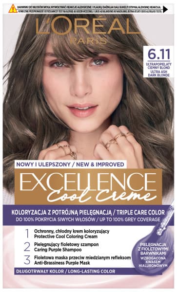 Excellence Cool Creme Krem Koloryzujący 6.11 Ultrapopielaty Ciemny Blond