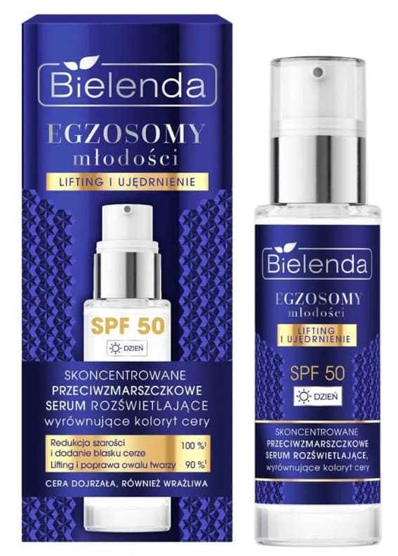 Egzosomy Młodości Skoncentrowane Przeciwzmarszczkowe Serum Rozświetlające SPF50