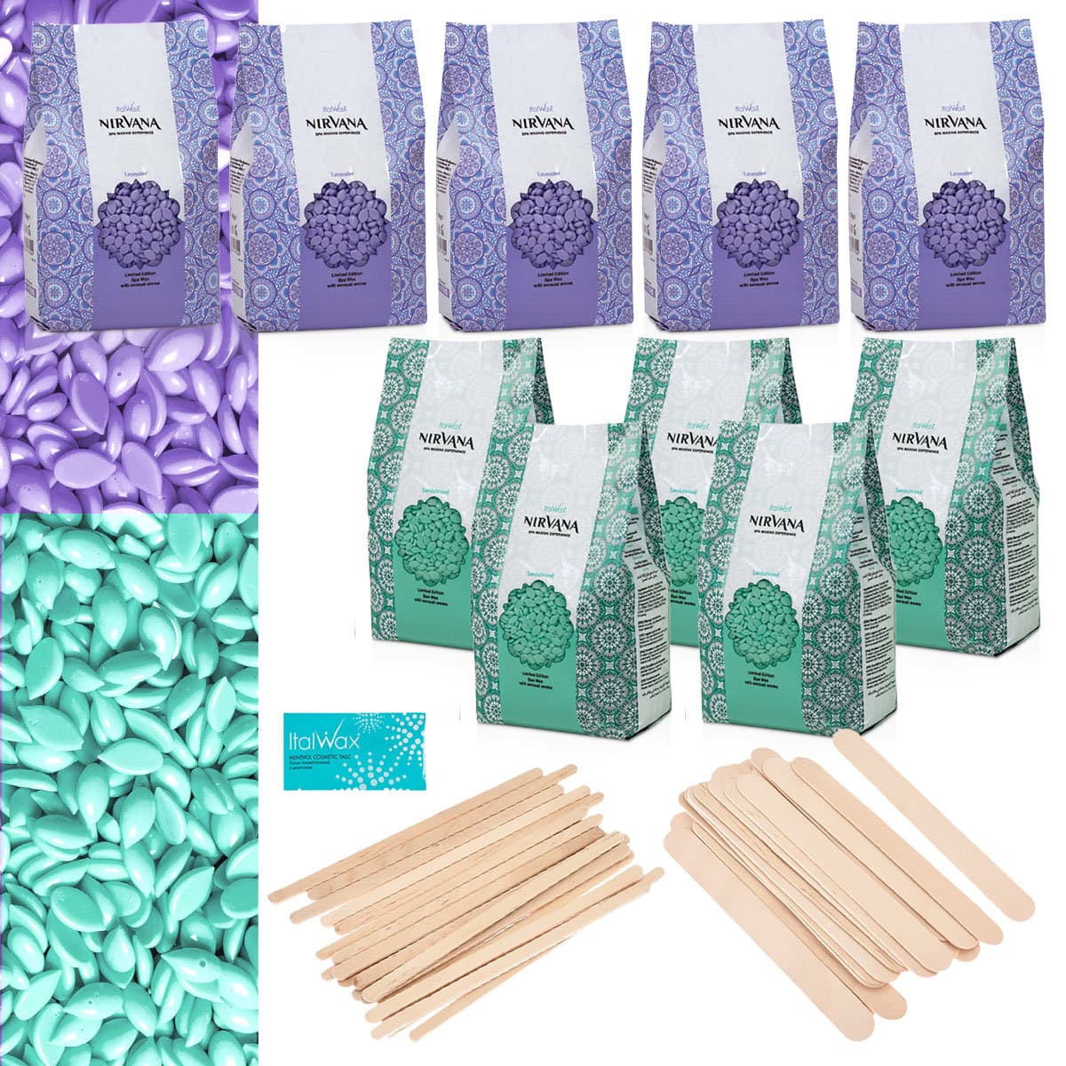 Zestaw Nirvana Lavender i Sandalwood ze szpatułkami i talkiem