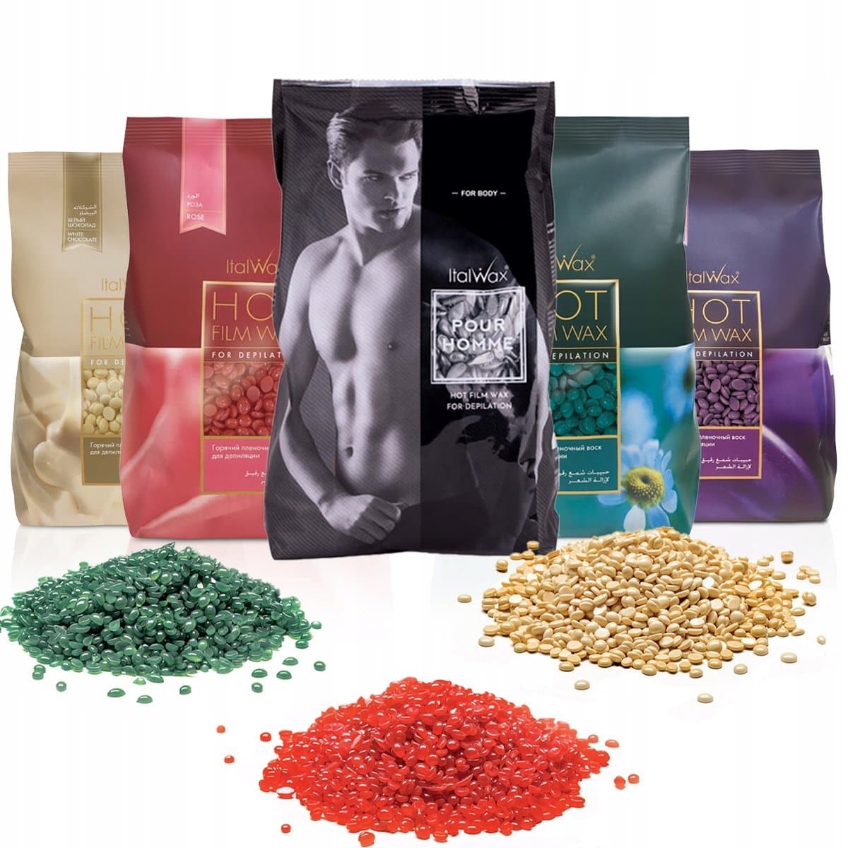 White Chocolate + Rose + Pour Homme + Plum + Azulene — zestaw wosków