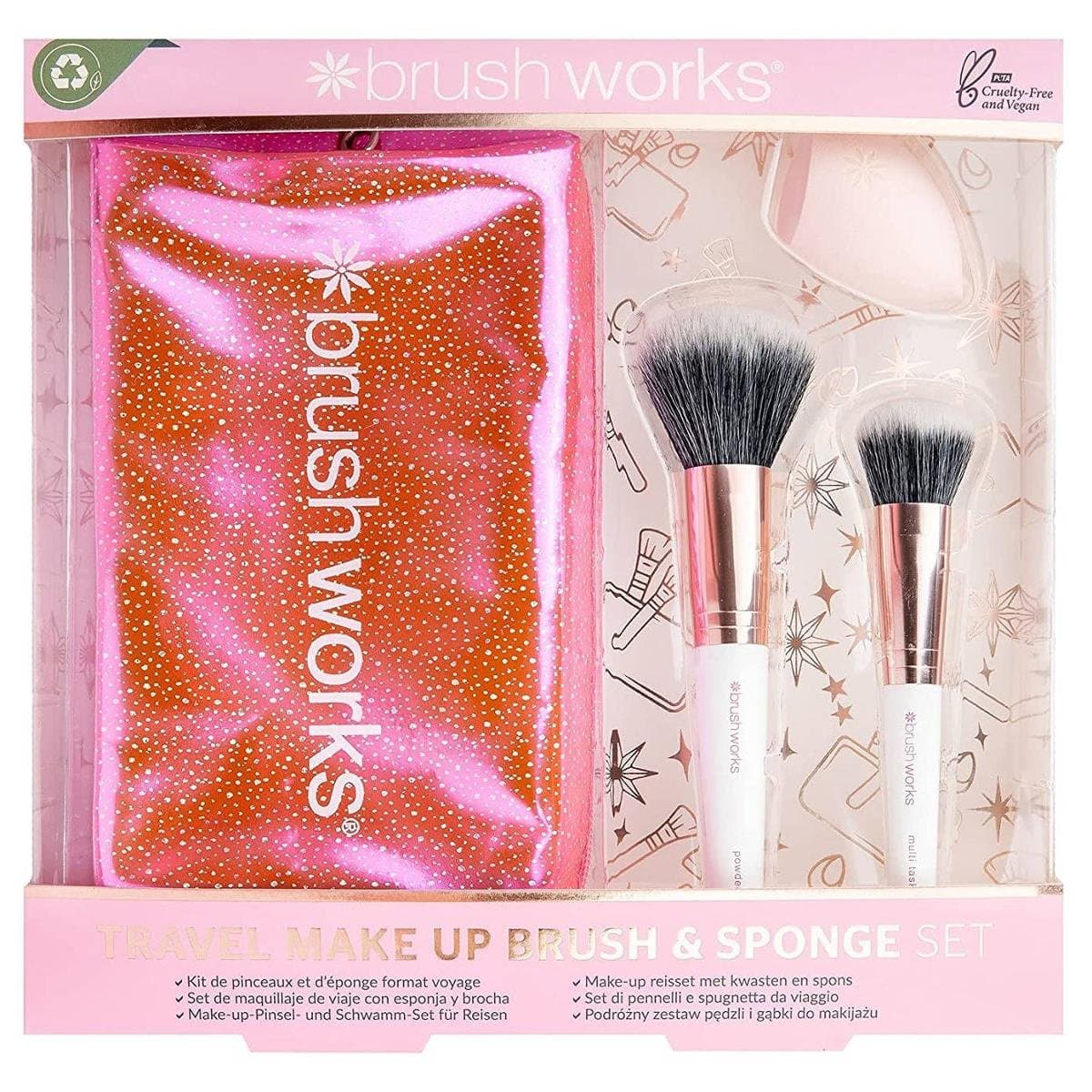 Travel Make Up — zestaw pędzli i gąbki z kosmetyczką