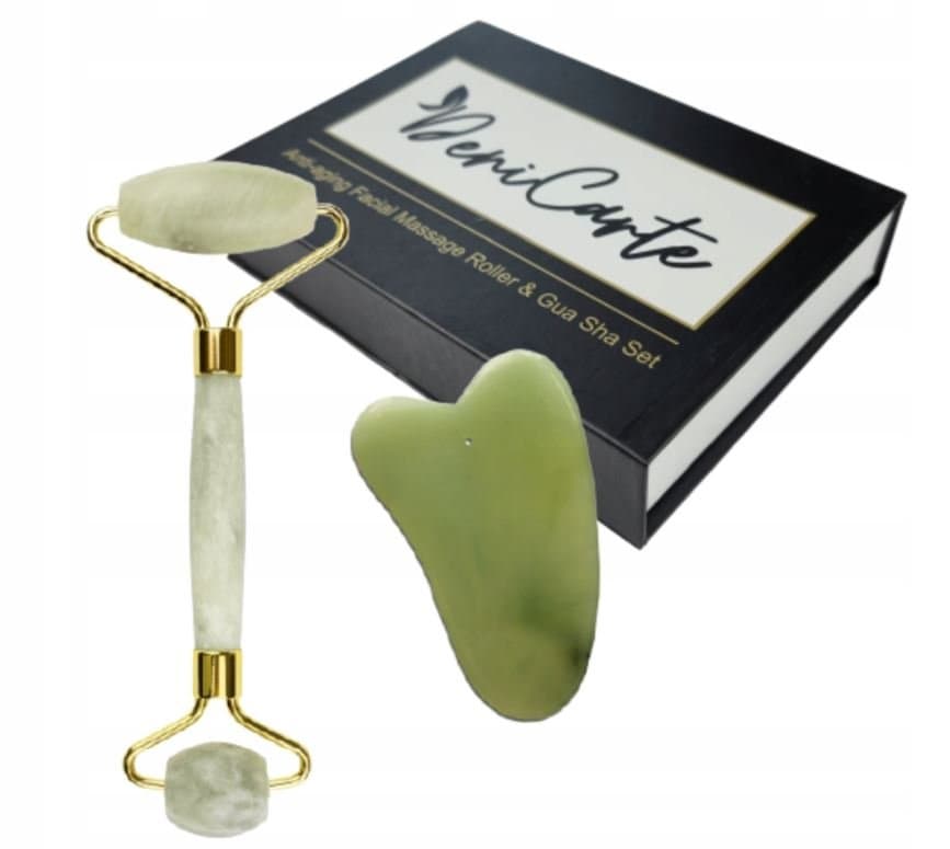 Jadeitowy zestaw do masażu twarzy — roller i gua sha