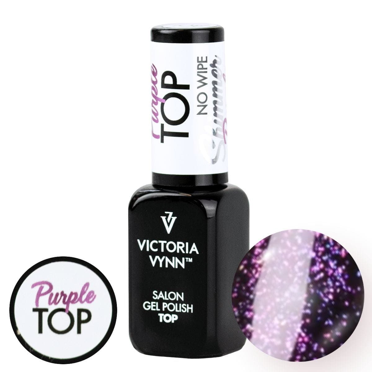 Top hybrydowy z drobinkami GEL POLISH TOP Shimmer Purple No Wipe