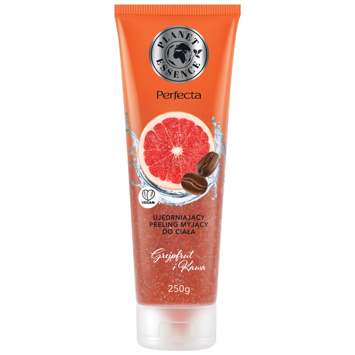 Planet Essence ujędrniający peeling myjący do ciała Grejpfrut i Kawa z naturalnymi drobinami wulkanicz 250mlnymi i ziarenkami kawy