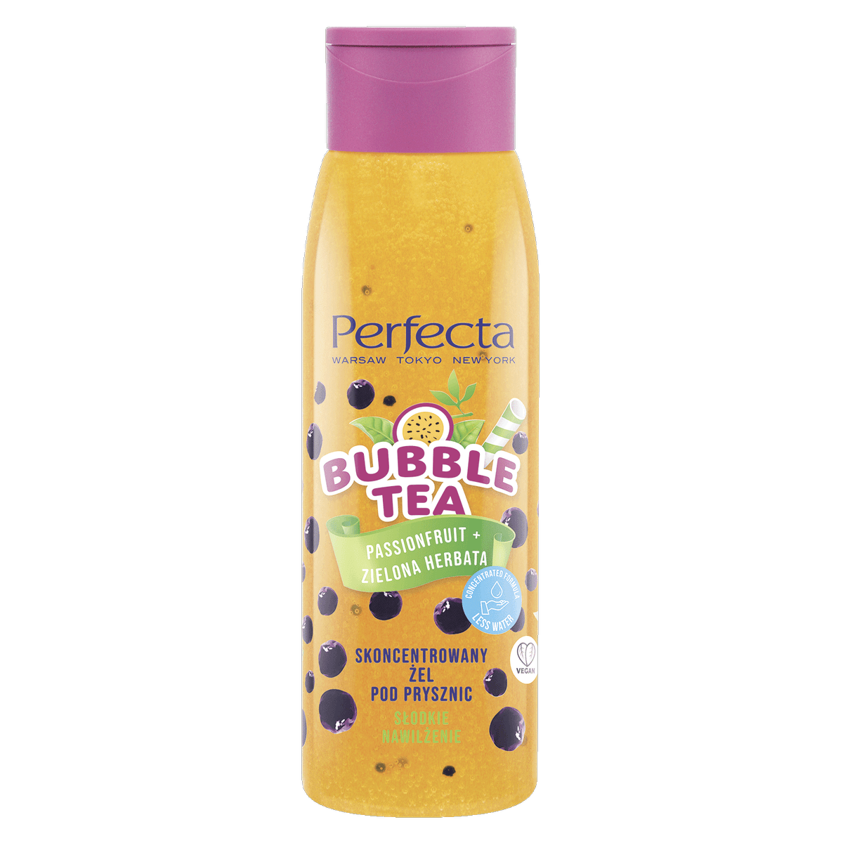 Bubble Tea skoncentrowany żel pod prysznic Passionfruit z zieloną herbatą, ekstraktem z cytrusów i hydrożelowymi kulkami