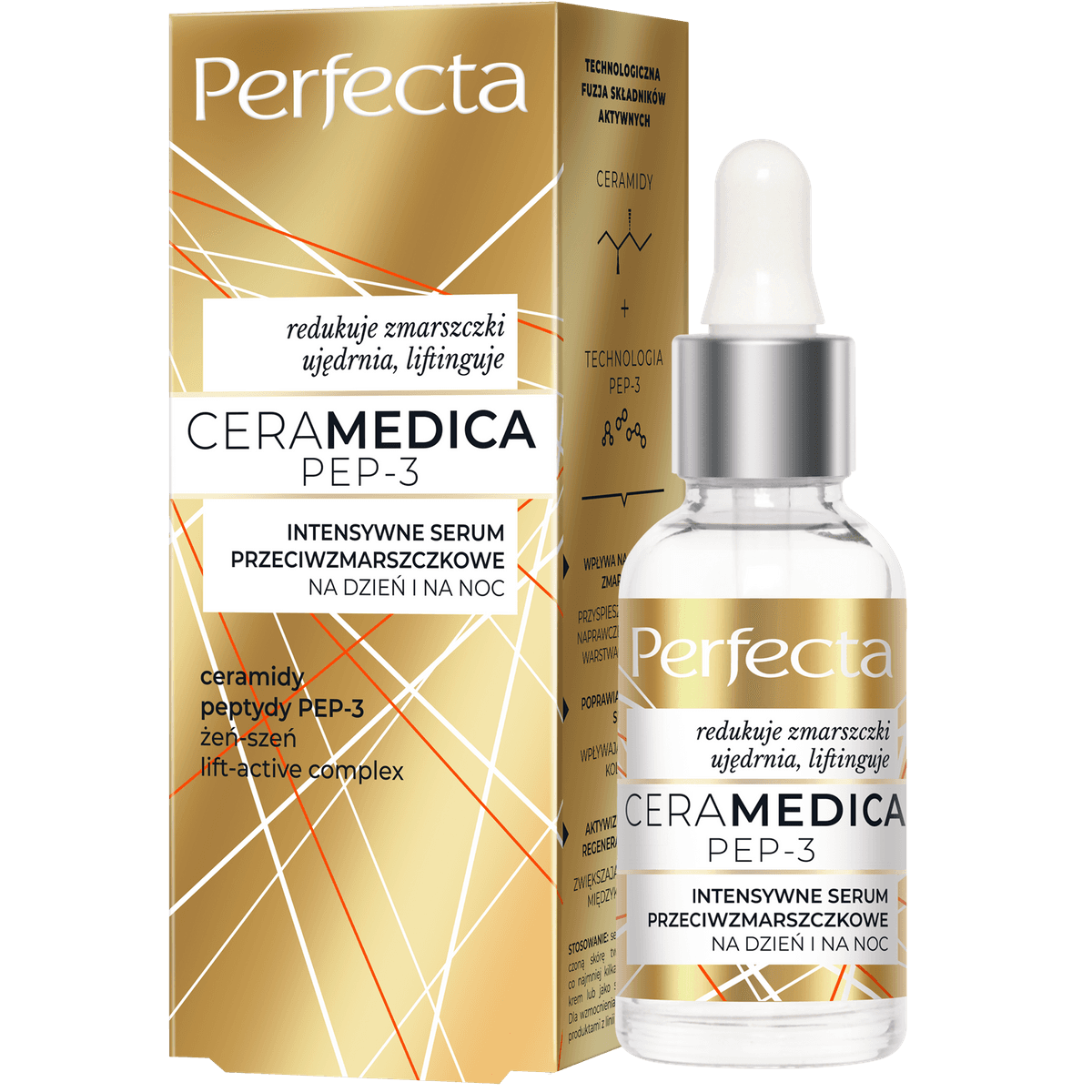 Ceramedica PEP-3 intensywne serum przeciwzmarszczkowe na dzień i noc z ceramidami, 3 peptydami, Lift-Active Complex i żeń-szeniem