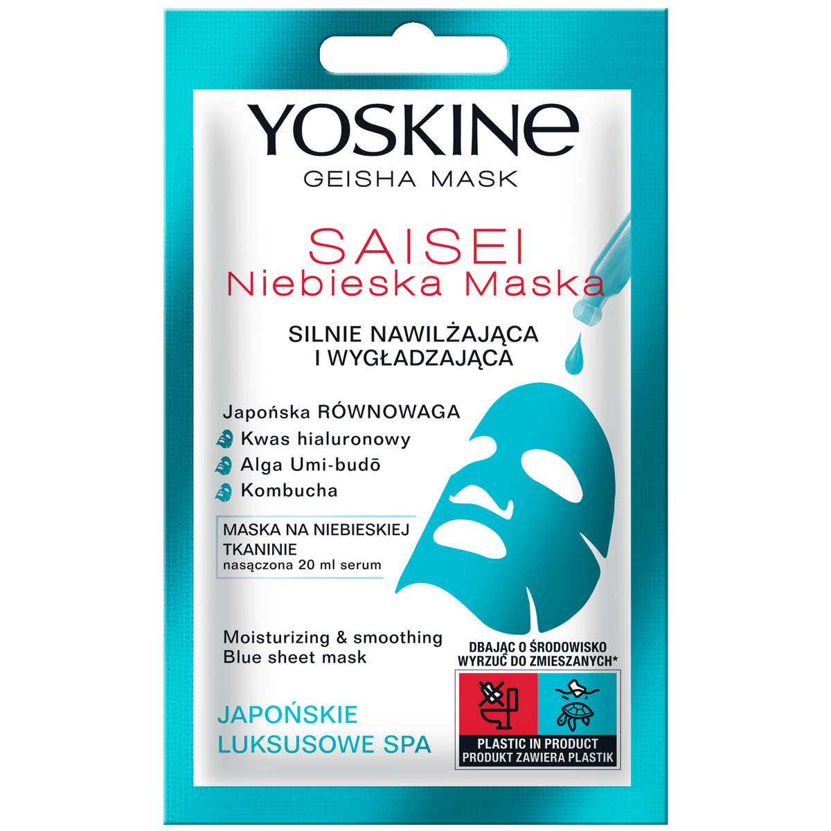 Geisha Mask Maska w płachcie na niebieskiej tkaninie Saisei