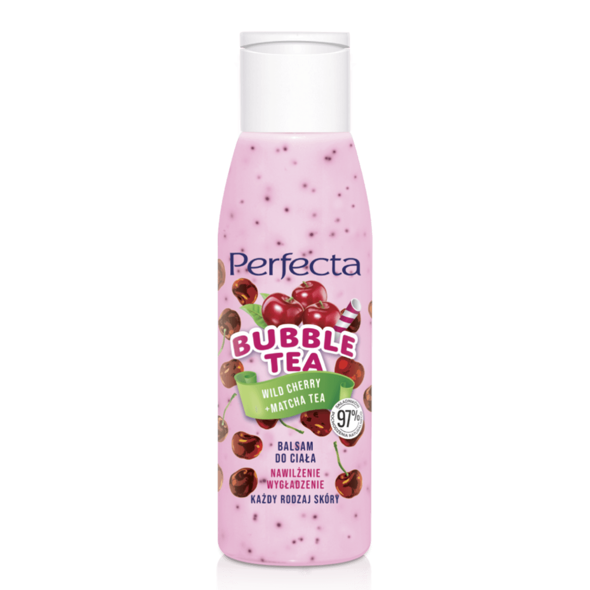 Bubble Tea balsam do ciała Wild Cherry+Matcha Tea MINI z matchą, wiśnią, masłem shea i witaminowymi kuleczkami