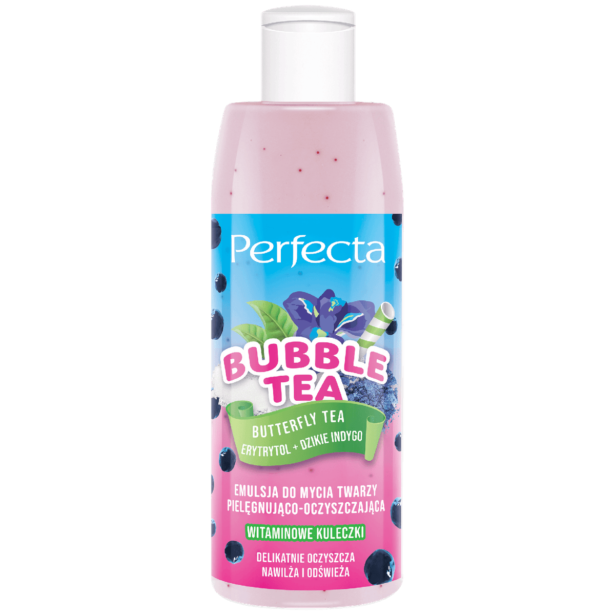 Bubble Tea Emulsja do mycia twarzy pielęgnująco-oczyszczająca Butterfly Tea, Erytrytol + Dzikie Indygo