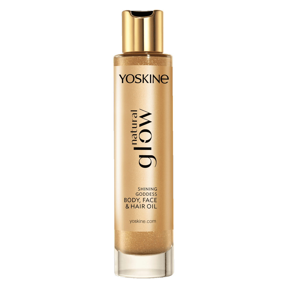 Natural Glow rozświetlający olejek do ciała, twarzy i włosów z olejem migdałowym, macadamia, pestek winogron, witaminą E i złocistymi drobinkami