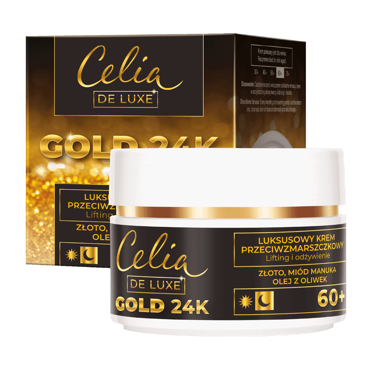 Gold 24k luksusowy krem do twarzy przeciwzmarszczkowy 60+ ze złotem i miodem manuka