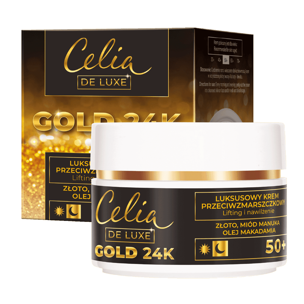 Gold 24k luksusowy krem do twarzy przeciwzmarszczkowy 50+ ze złotem i miodem manuka