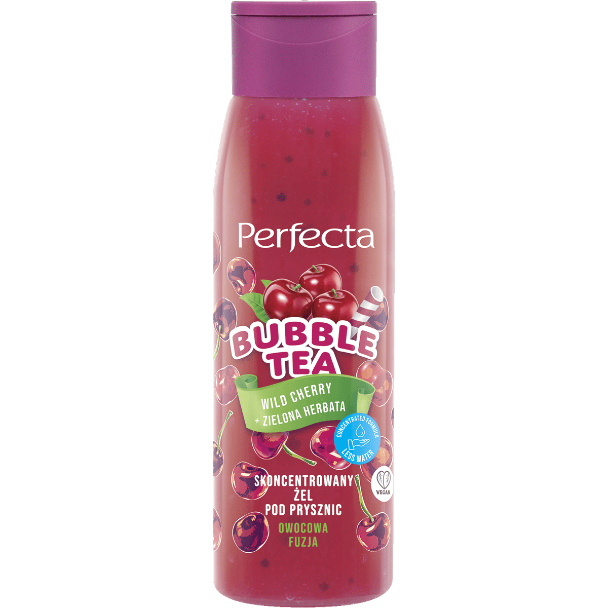 Bubble Tea skoncentrowany żel pod prysznic Wild Cherry + Zielona Herbata z hydrożelowymi kulkami, zieloną herbatą i wiśnią
