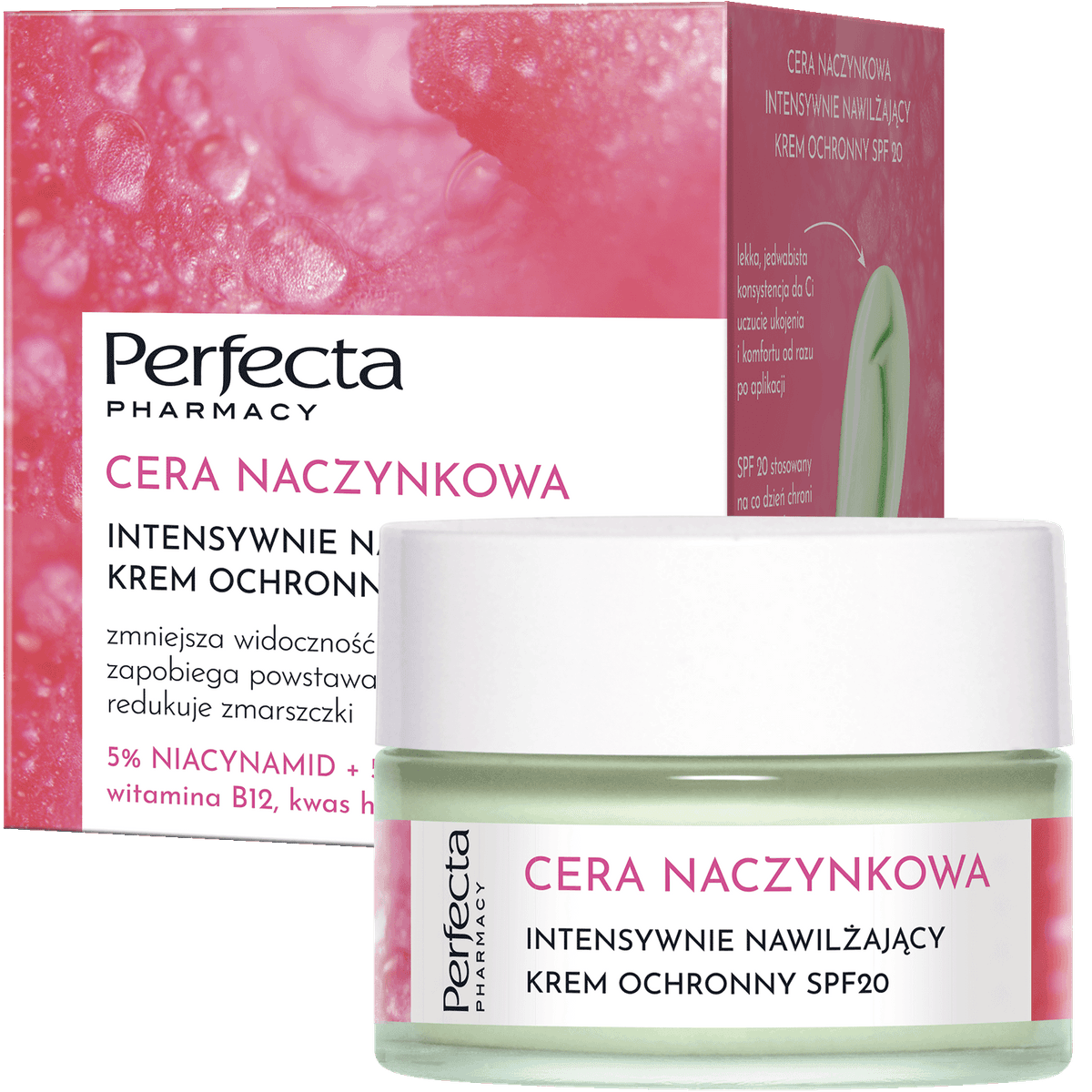 Cera Naczynkowa intensywnie nawilżający krem ochronny SPF20 z 5% niacynamidem, 5% witaminą C HYDROcomplex i witaminą B12