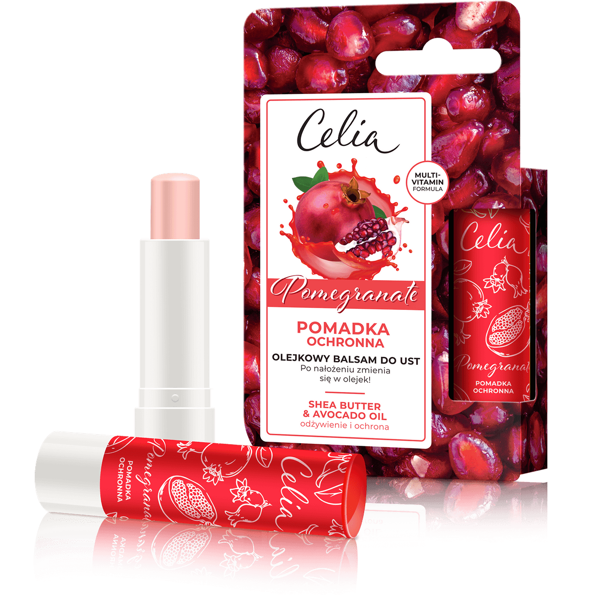 olejkowy balsam do ust Pomegranate z masłem shea i olejem z awokado