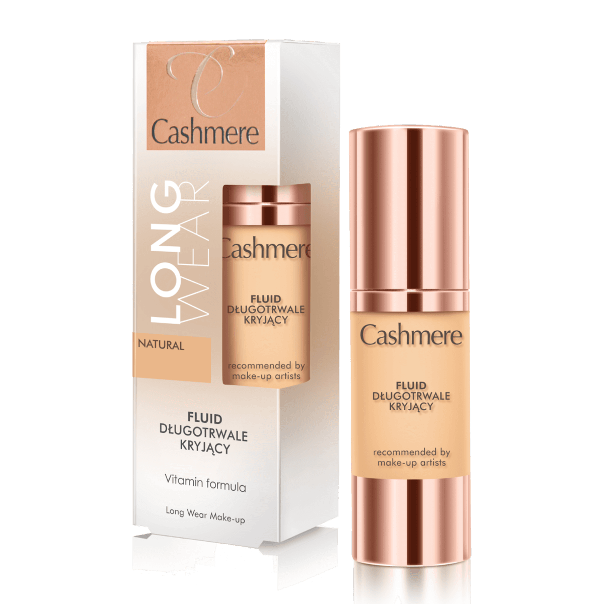 Long Wear Make-up fluid kolor Natural długotrwale kryjący z witaminą C, witaminą E, witaminą PP, kwasem hialuronowym i cynkiem PCA