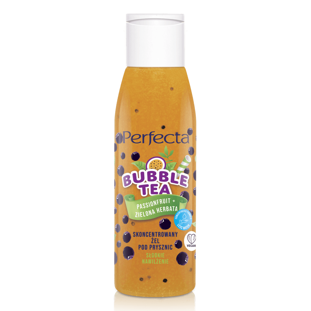 Bubble Tea skoncentrowany żel pod prysznic Passionfruit + Zielona Herbata MINI z ekstraktem z cytrusów, zieloną herbatą i hydrożelowymi kulkami