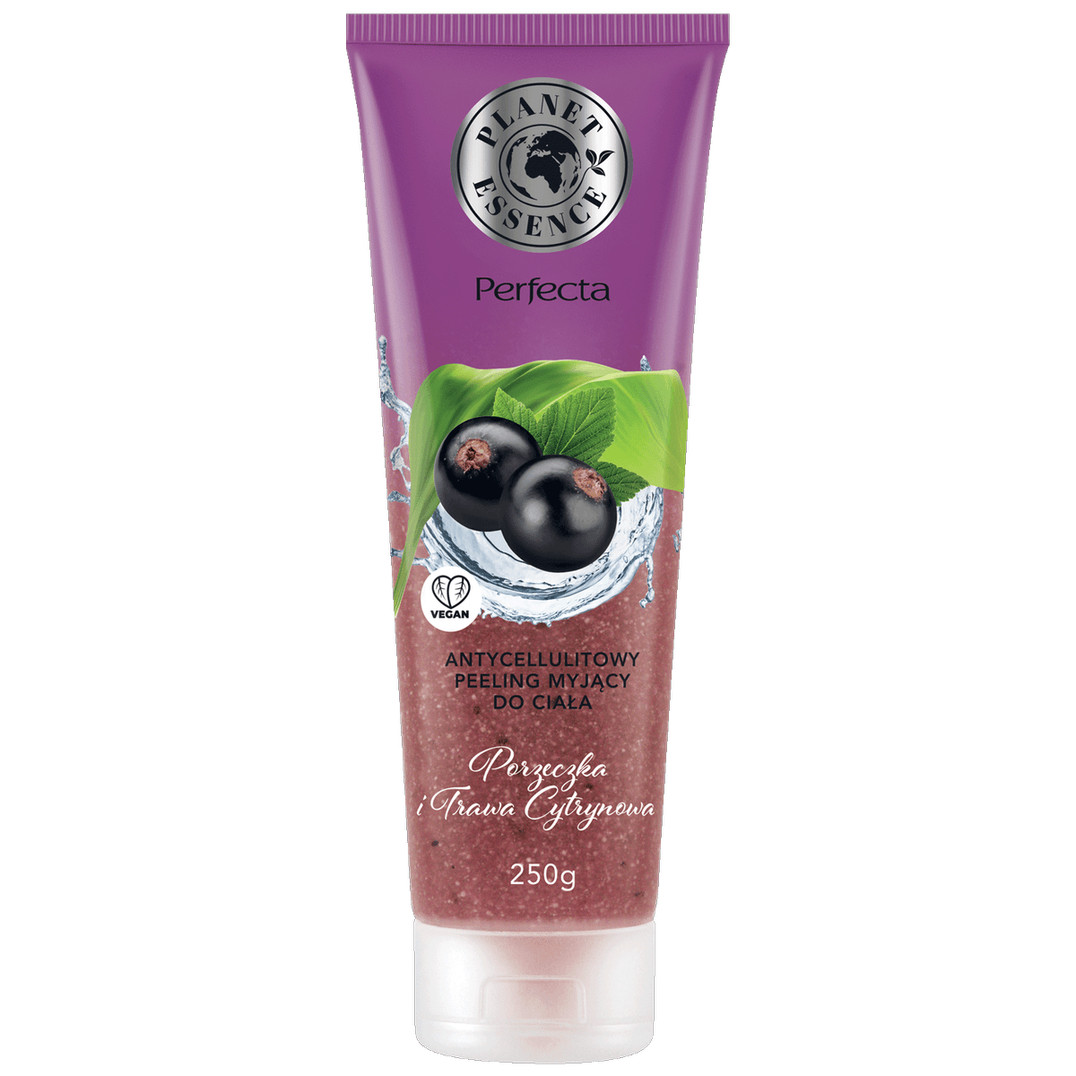 Planet Essence antycellulitowy peeling myjący do ciała Porzeczka i Trawa Cytrynowa z kofeiną, drobinami wulkanicznymi
