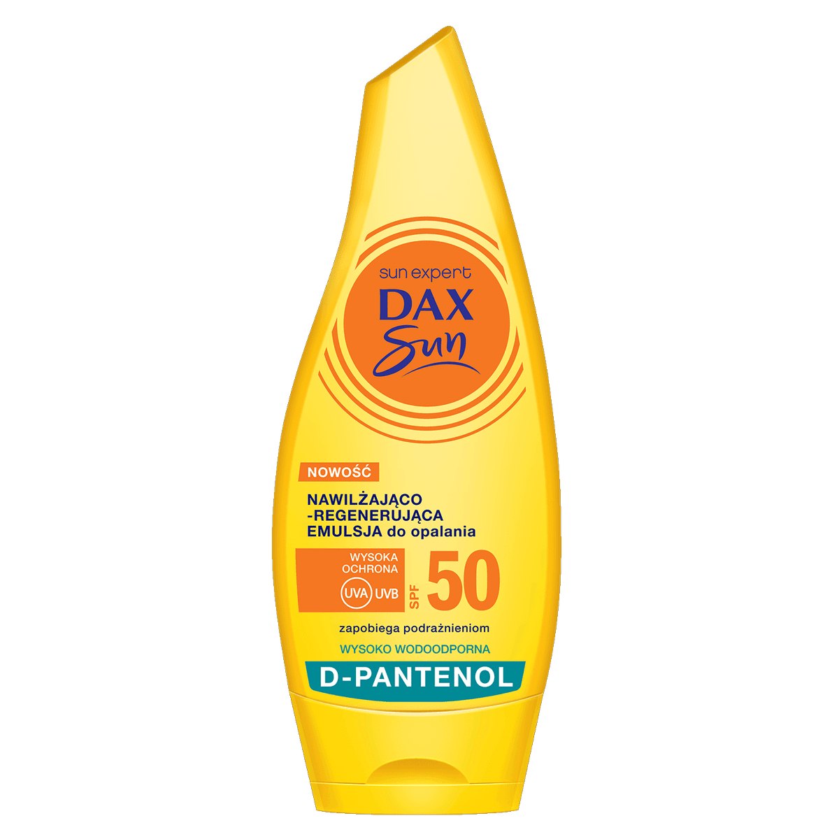 nawilżająco regenerująca emulsja do opalania SPF 50 z D-pantenolem, gliceryną i ekstraktem z bawełny