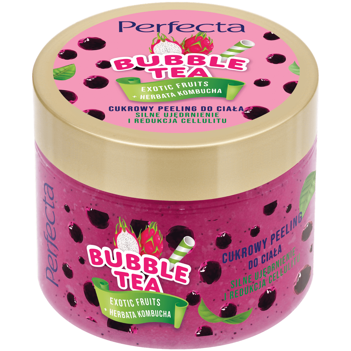 Bubble Tea cukrowy peeling do ciała Exotic Fruits z kombuchą, wyciągiem z jagód goji i kryształkami cukru