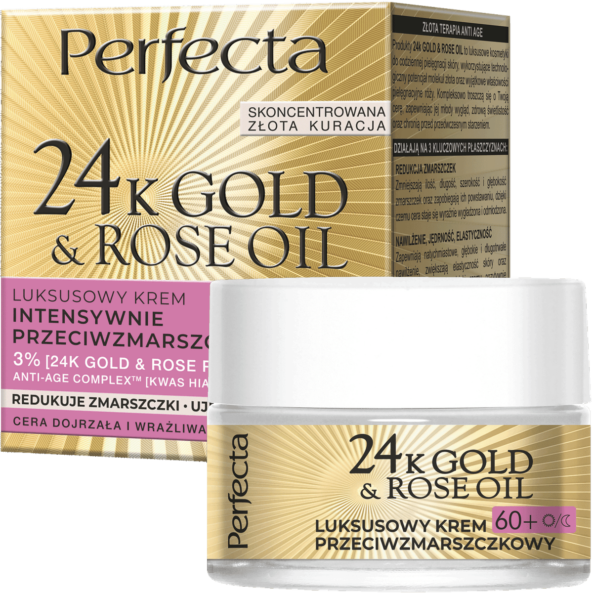 24K Gold&Rose Oil luksusowy krem przeciwzmarszczkowy 60+ na dzień i noc z 3% kompleksem 24K Gold & Rose Power, retinolem i kwasem hialuronowym