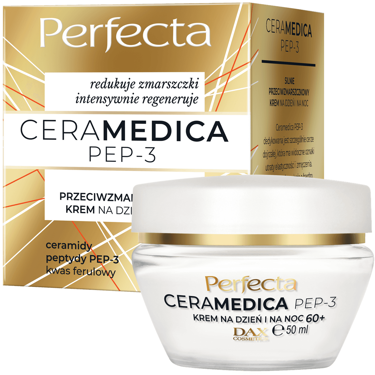 Ceramedica PEP-3 silnie przeciwzmarszczkowy krem 60+ na dzień i noc z ceramidami, kwasem ferulowym i 3 peptydami