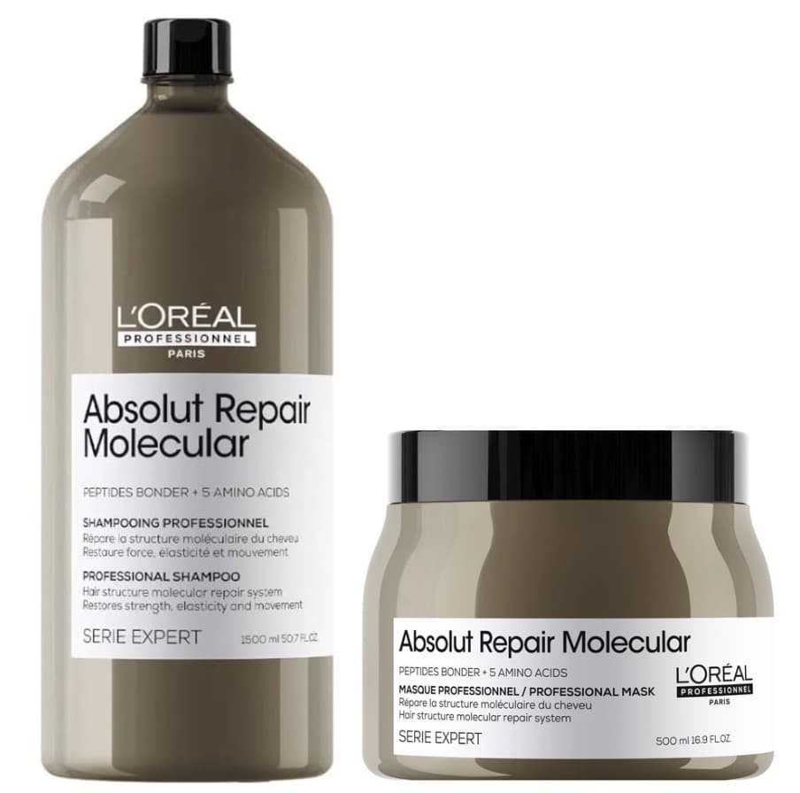 Loreal Serie Expert Absolut Repair Molecular, zestaw regenerujący do włosów zniszczonych, szampon + maska