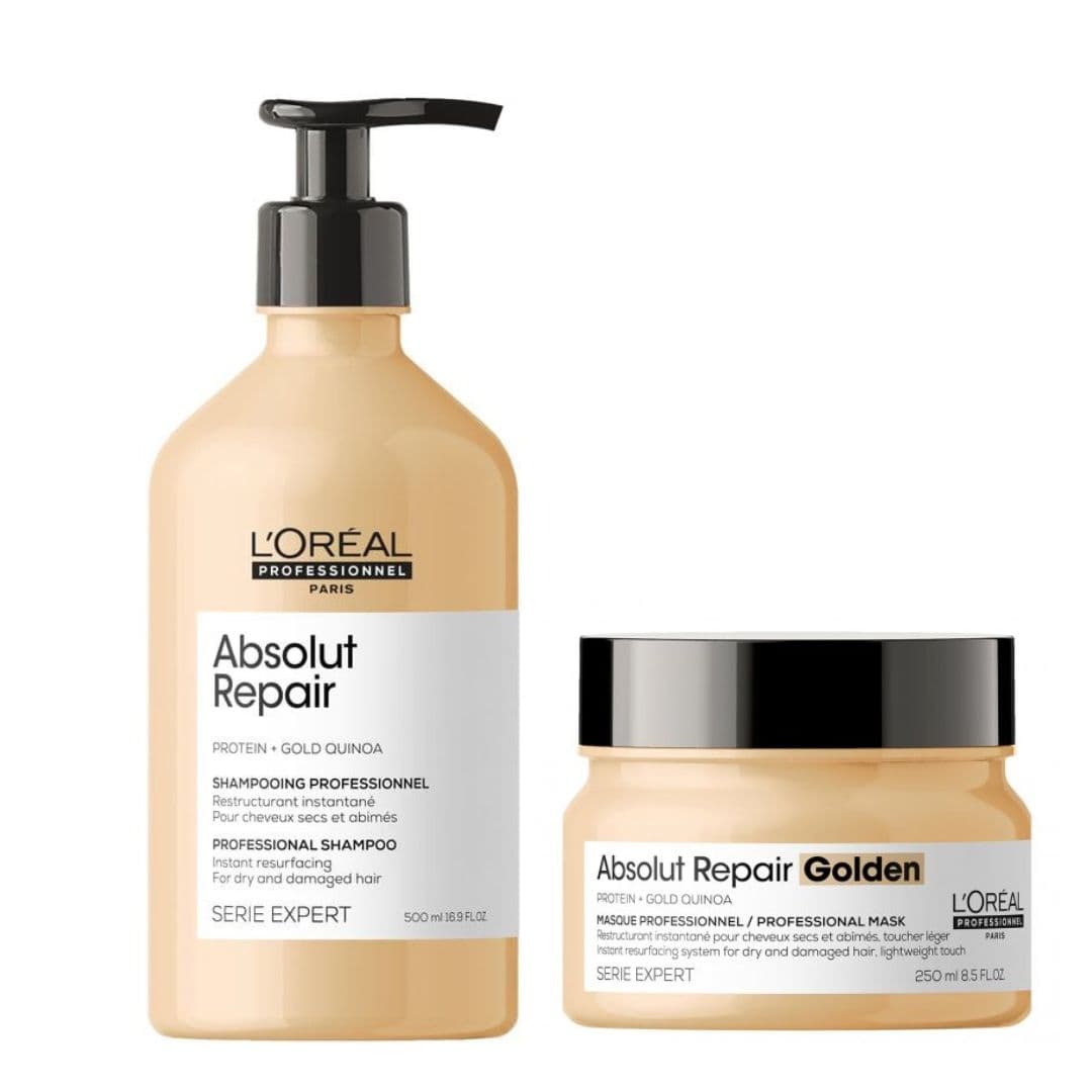 Zestaw prezentowy L'Oréal Absolut Repair Golden do włosów zniszczonych, szampon + maska Gold