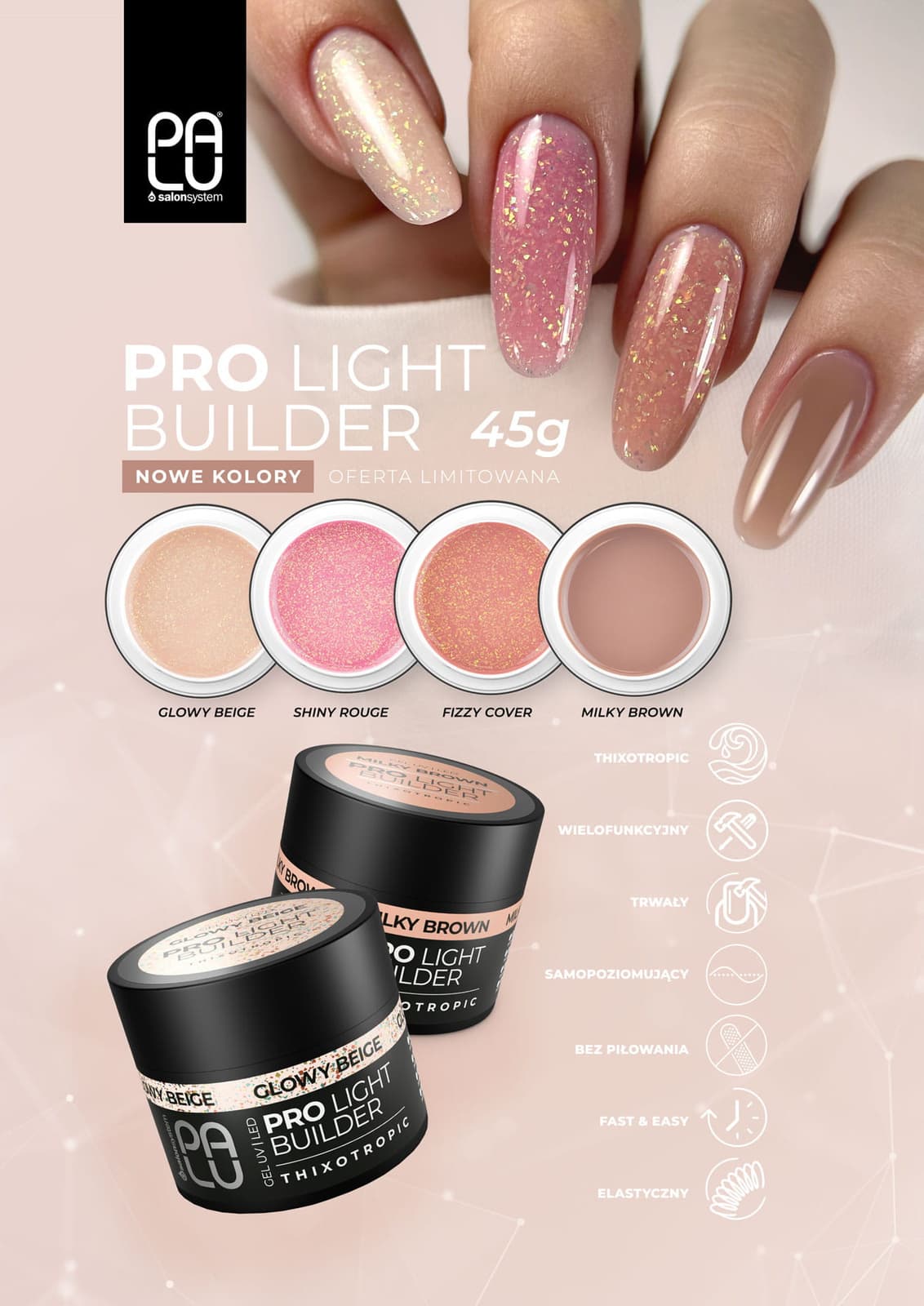 Pro Light Builder Gel UV/LED Żel Budujący Shiny Rouge Róż z Folią