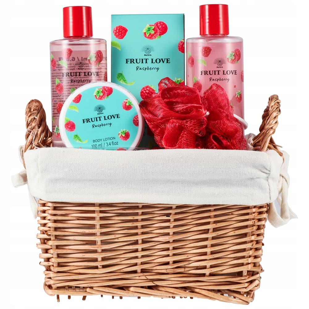 Fruit Love Malinowy Zestaw Prezentowy 4 Kosmetyki + Myjka w Koszyku
