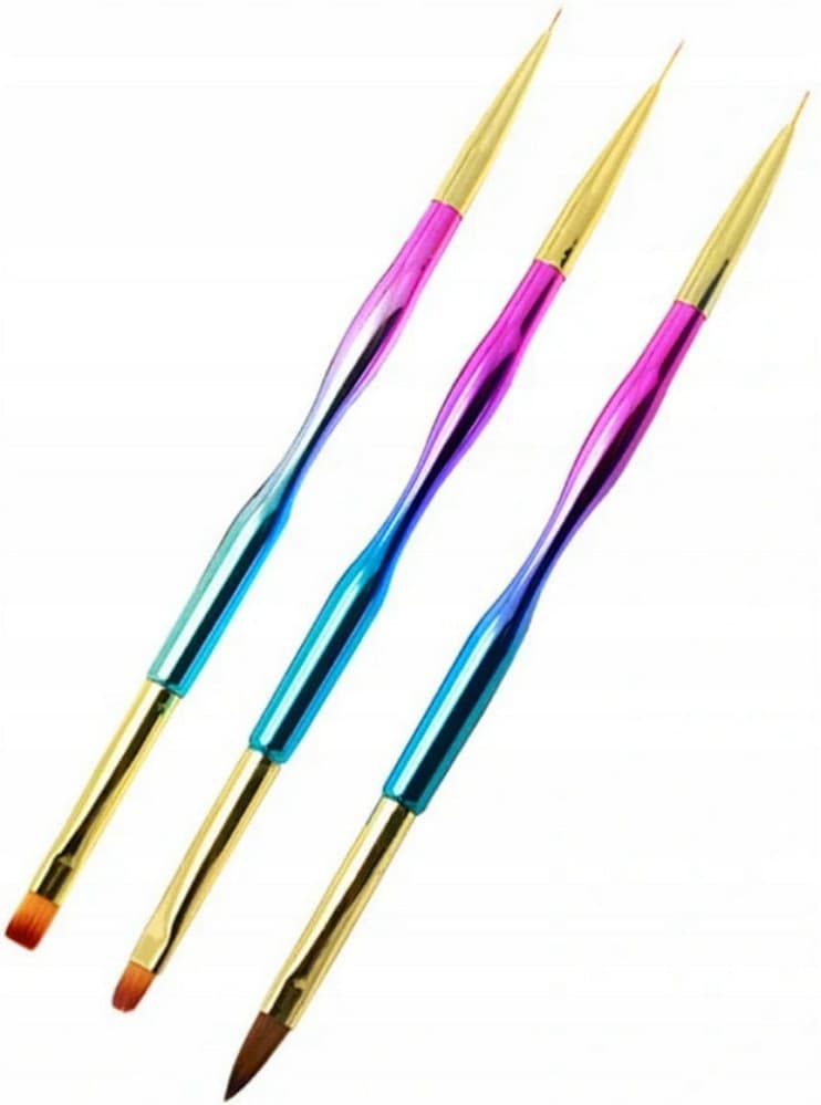 Zestaw 3 Pędzelków Rainbow Dwustronnych Nail Art